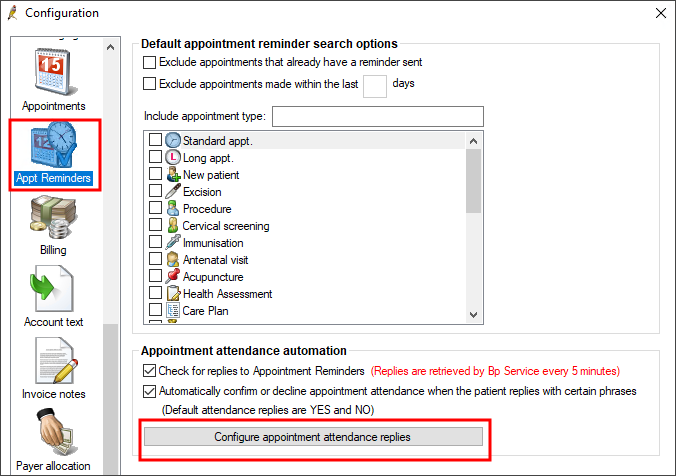 Appointment Reminders Configuration