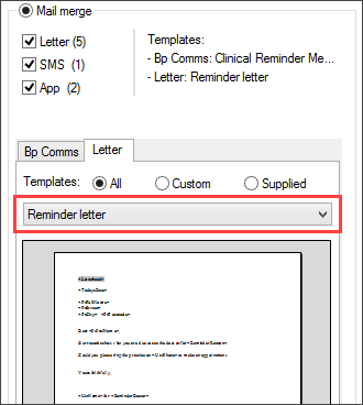 Select clinical reminder letter template