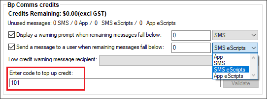 Top up Bp Comms credits