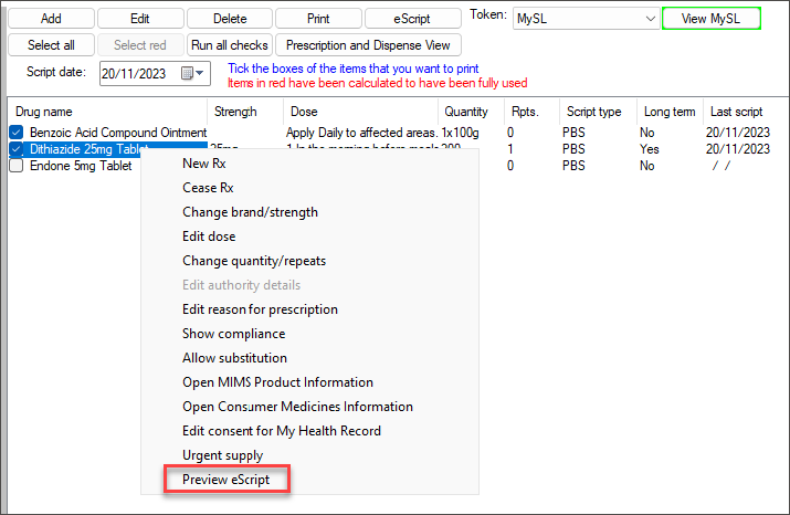 Select to preview an electronic script