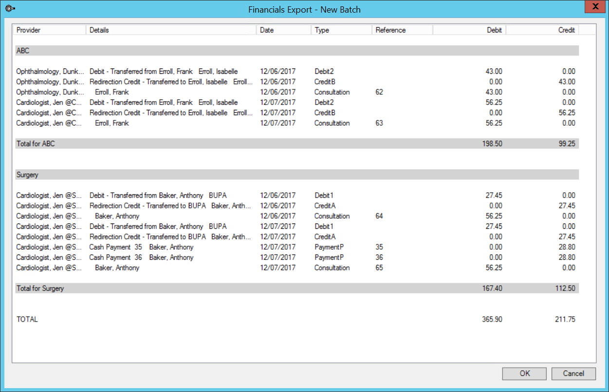 Financials Export New Batch