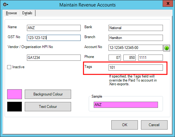 Set up revenue bank accounts for Xero