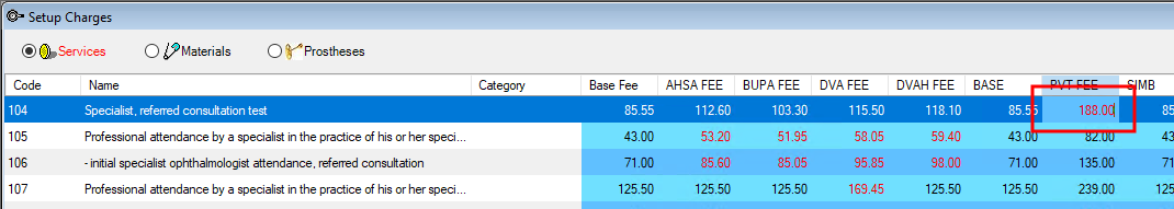 Click in a cell to update the fee