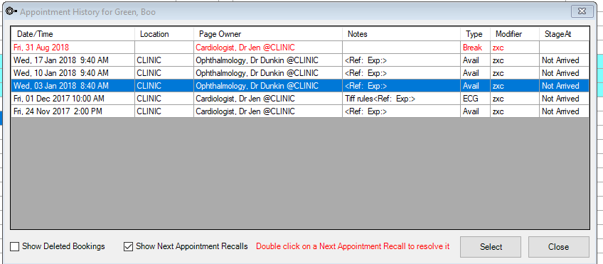 Appointment History Recalls