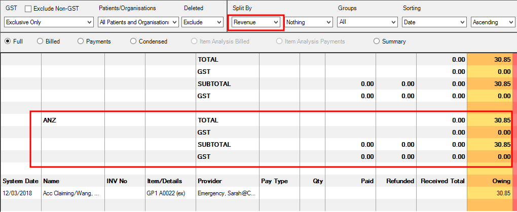 Financial Summary Split by options