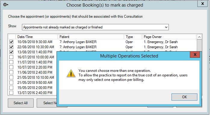 Multiple operations selected