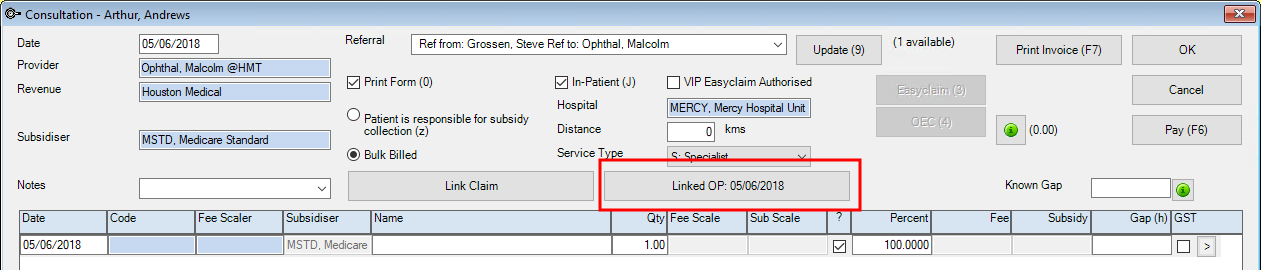 Operation linked from the appointment book