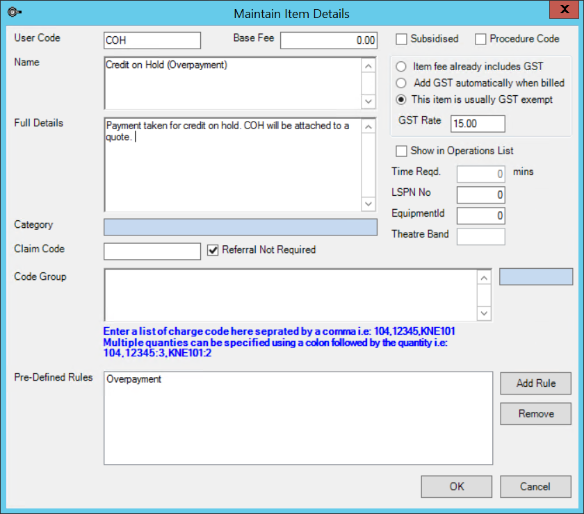 Overpayment chargeable item