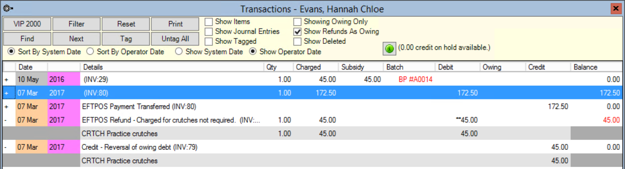 Payment History after modified consult