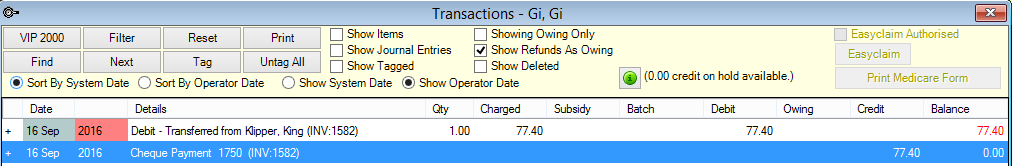 Show refunds as owing redirected payment