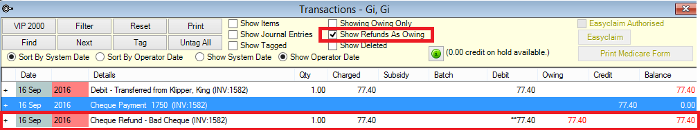 Show refunds as owing refunded payment