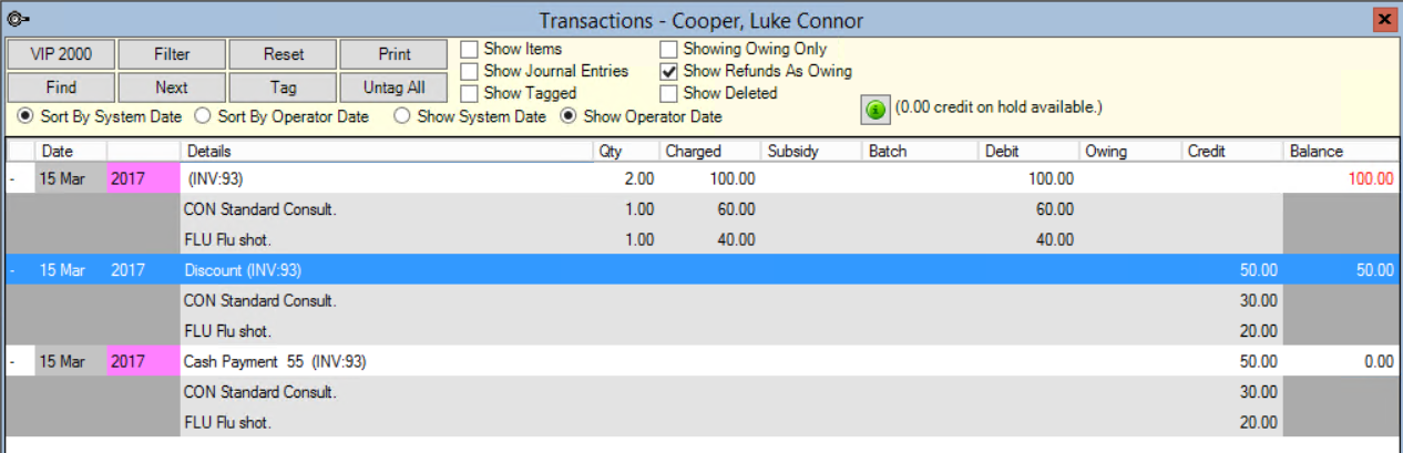 Transaction History After Discount