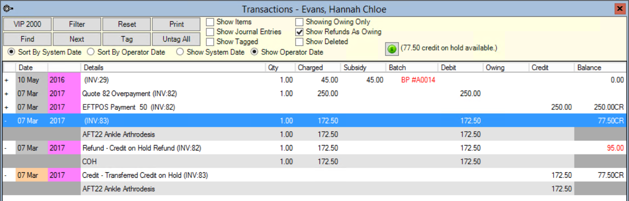 Transaction History after paying invoice from Credit on Hold