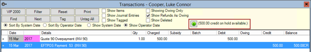 Transaction History from overpayment