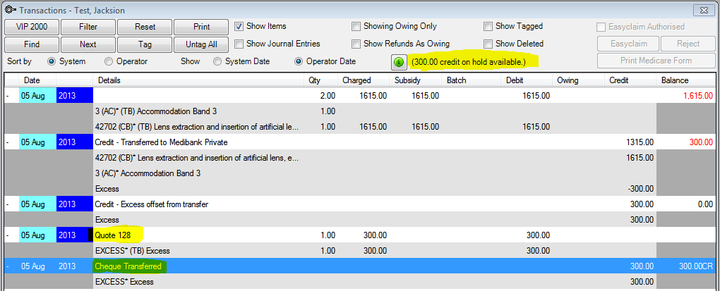 Day stay example Credit on hold available