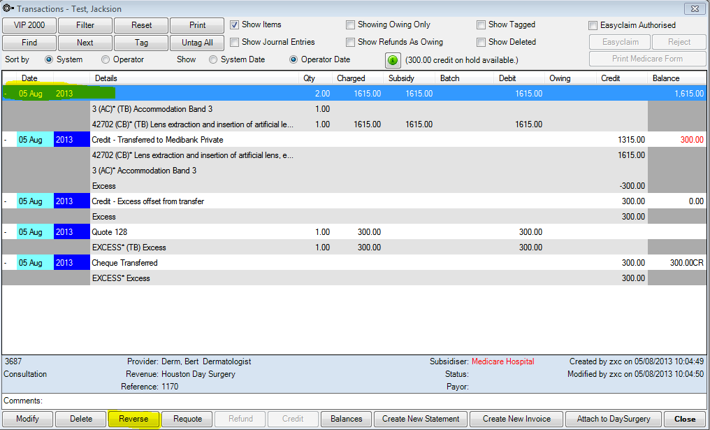 Day stay example reverse invoice