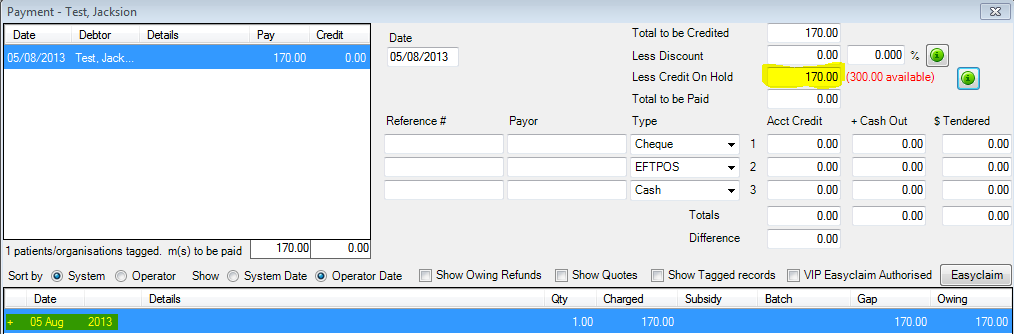 Day stay example pay with COH