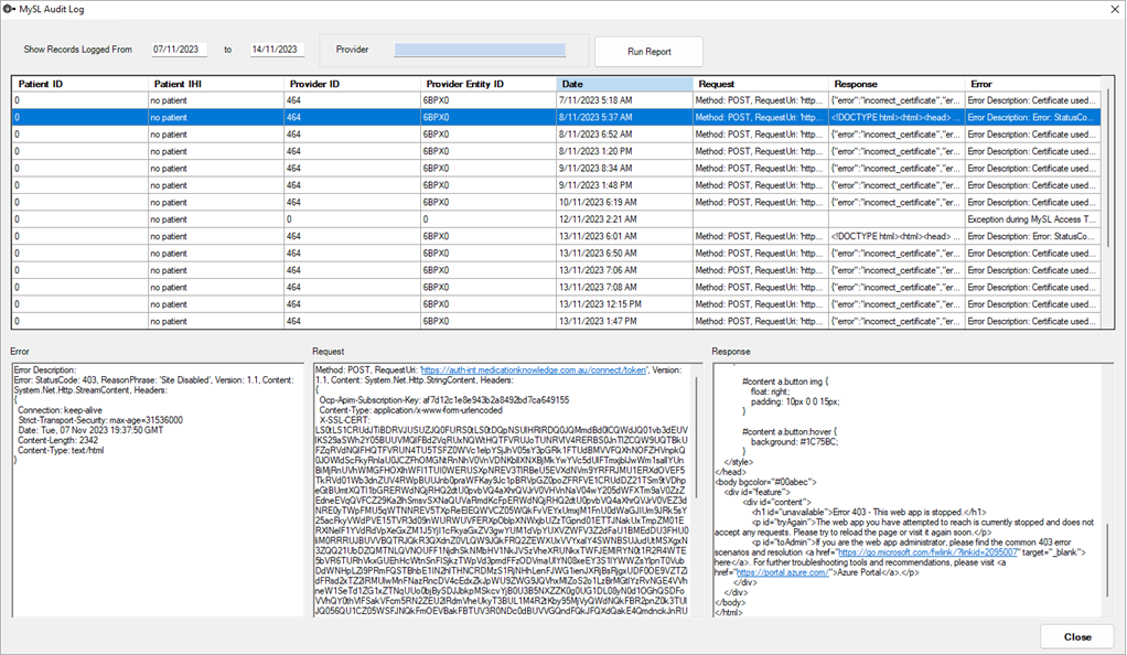 MySL Audit Log