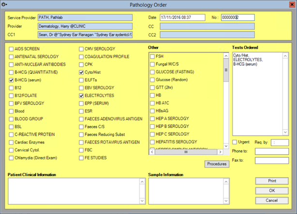 Pathology Order Form