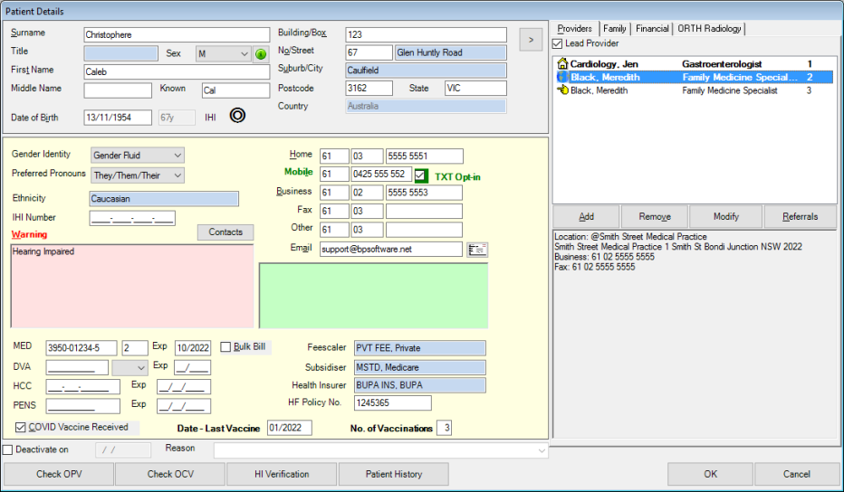 Example of COVID vaccination details in Patient Details UDF