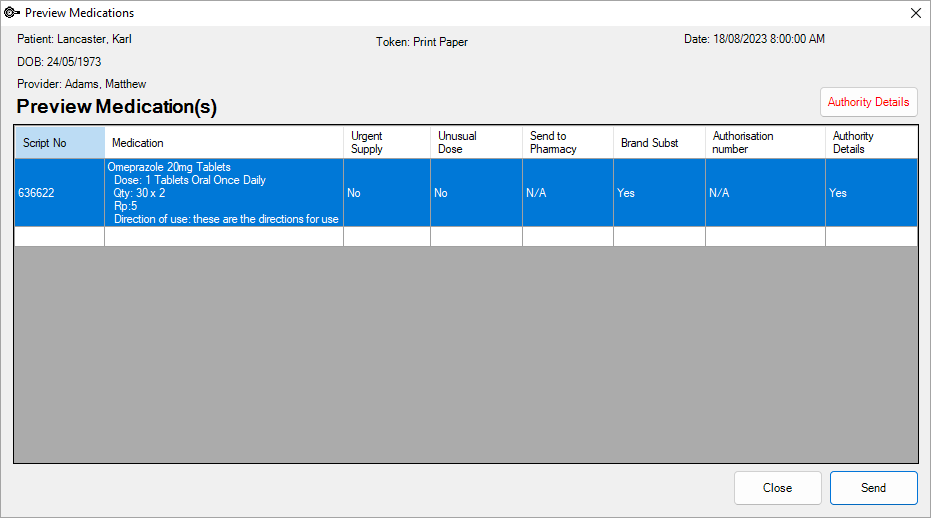 Preview Medications screen