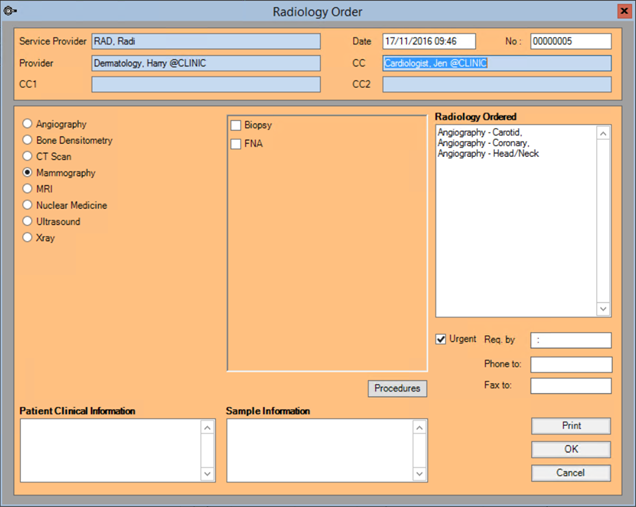 Radiology Order Form