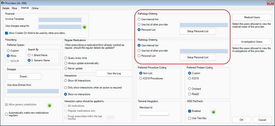 Setting Pathology and Radiology Tests for Providers