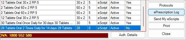 ePrescription Log button.