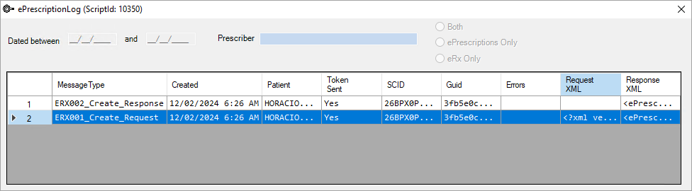 ePrescription Log single record.