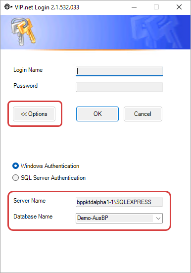 Server and Database Name Login