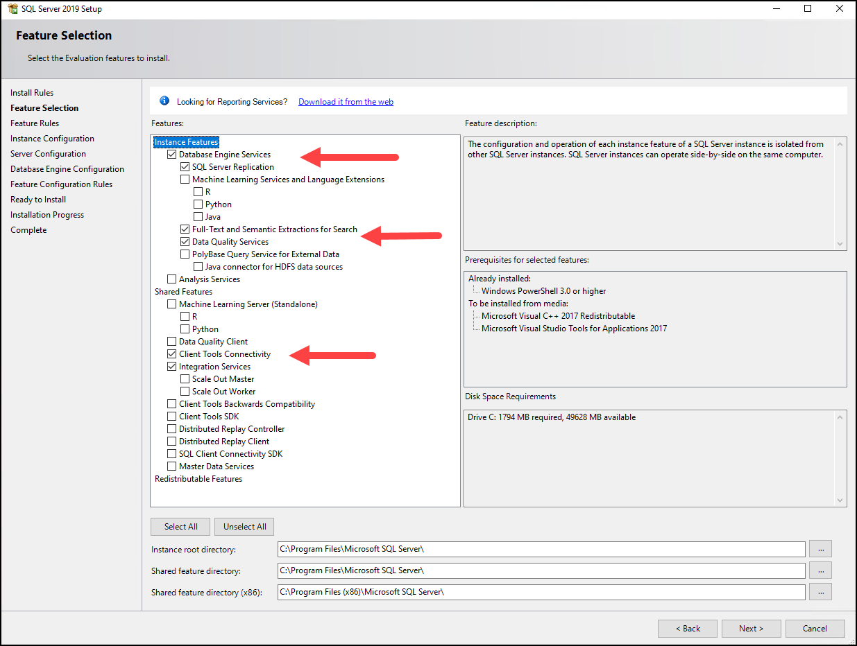 SQL Server Feature Selection