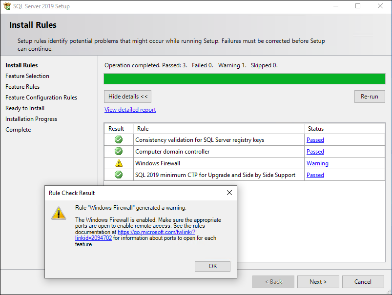 SQL Install Rules Firewall Warning