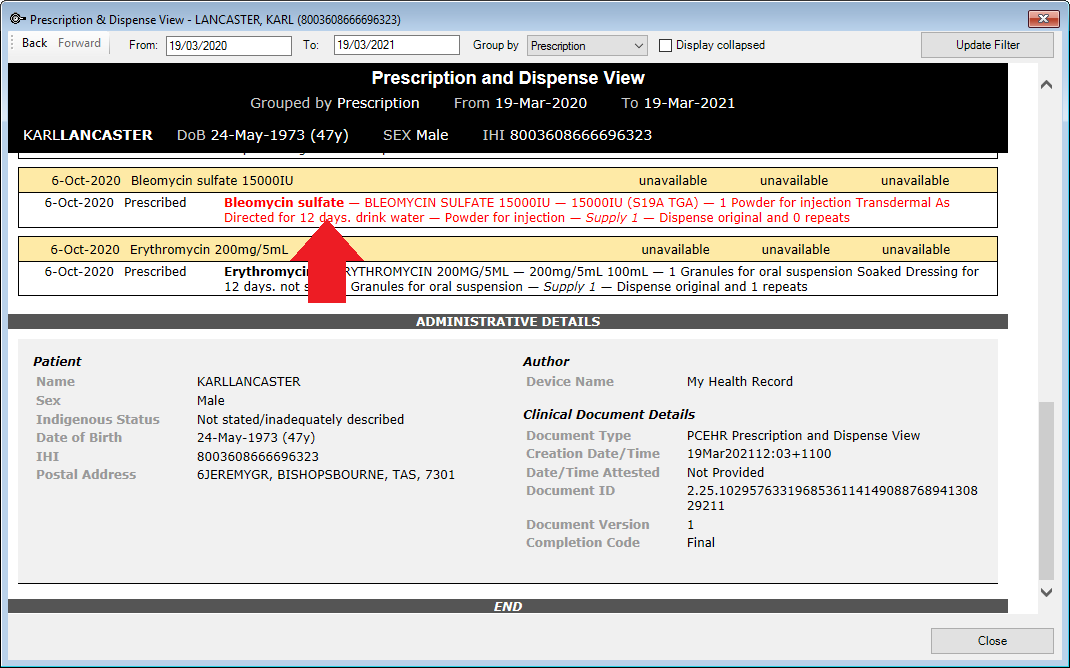 My health record Prescription and Dispense View