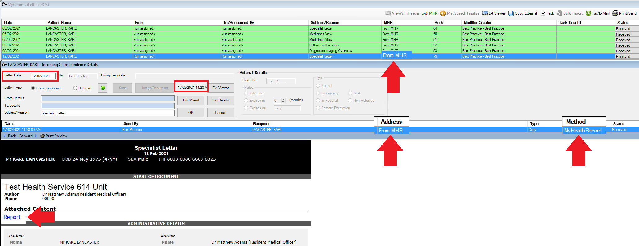 Download documents from My Health Record to patient correspondence