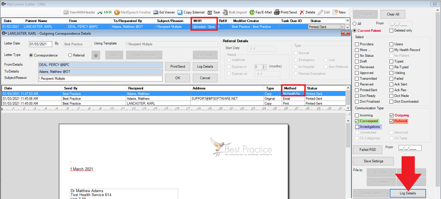 Click Log Details to view details about the upload event