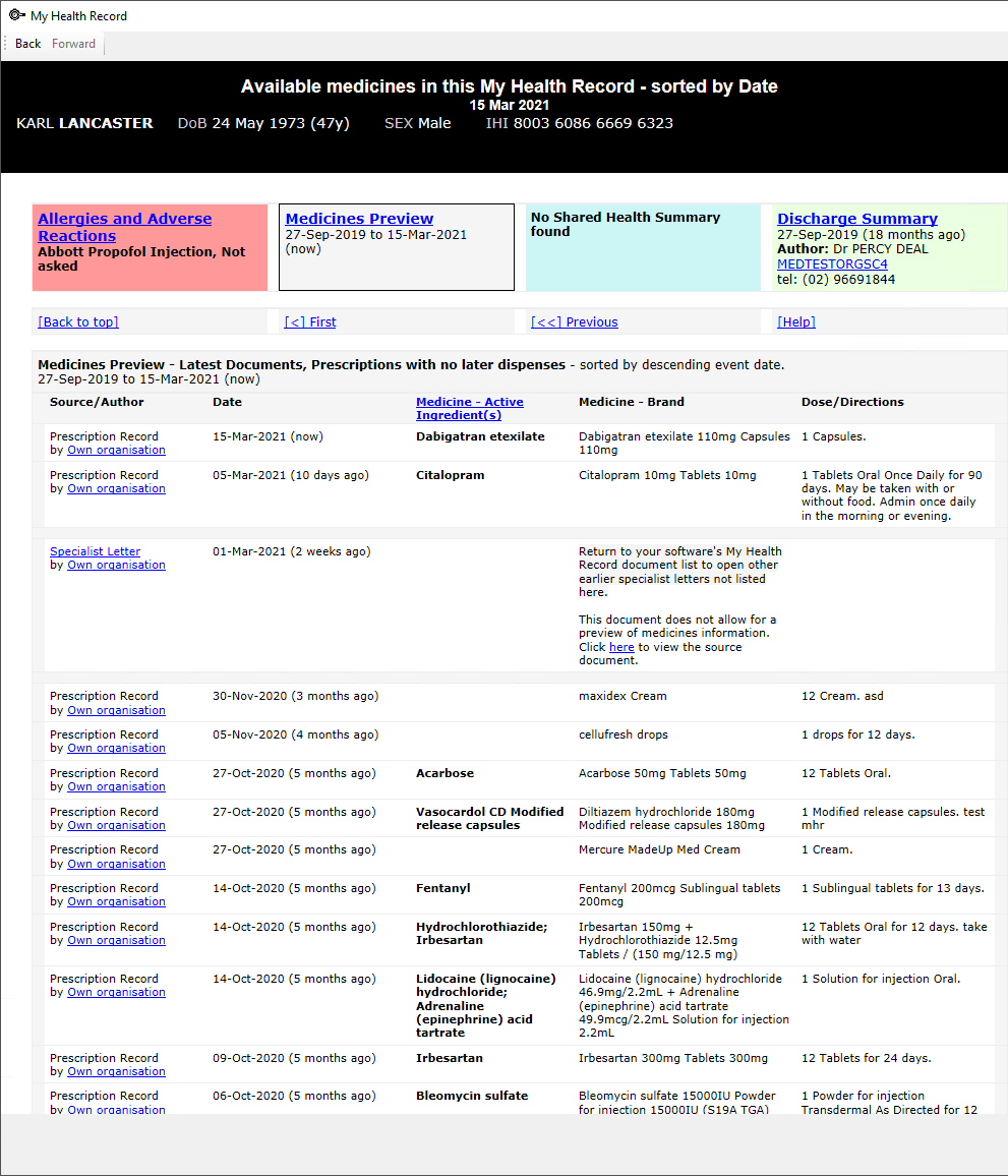 Available medicines in a My Health Record