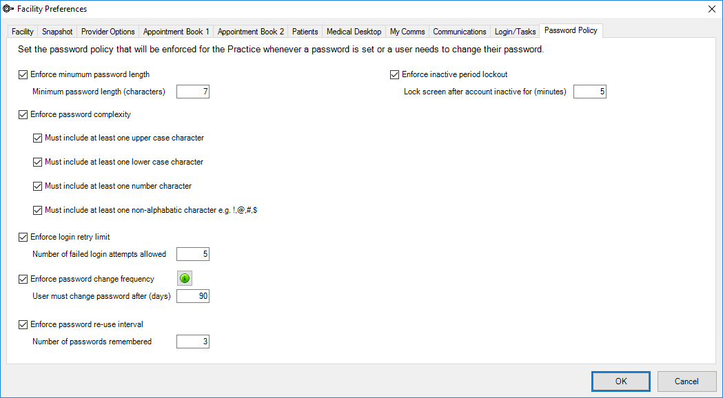 Password policy settings