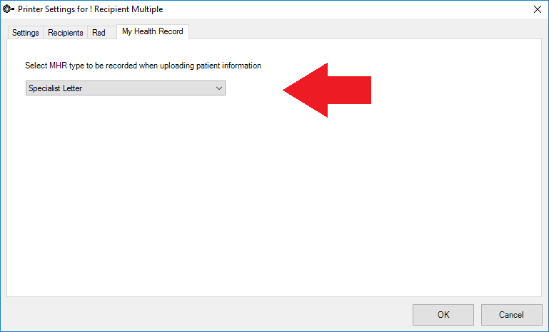 Select an MHR document type of Specialist Letter