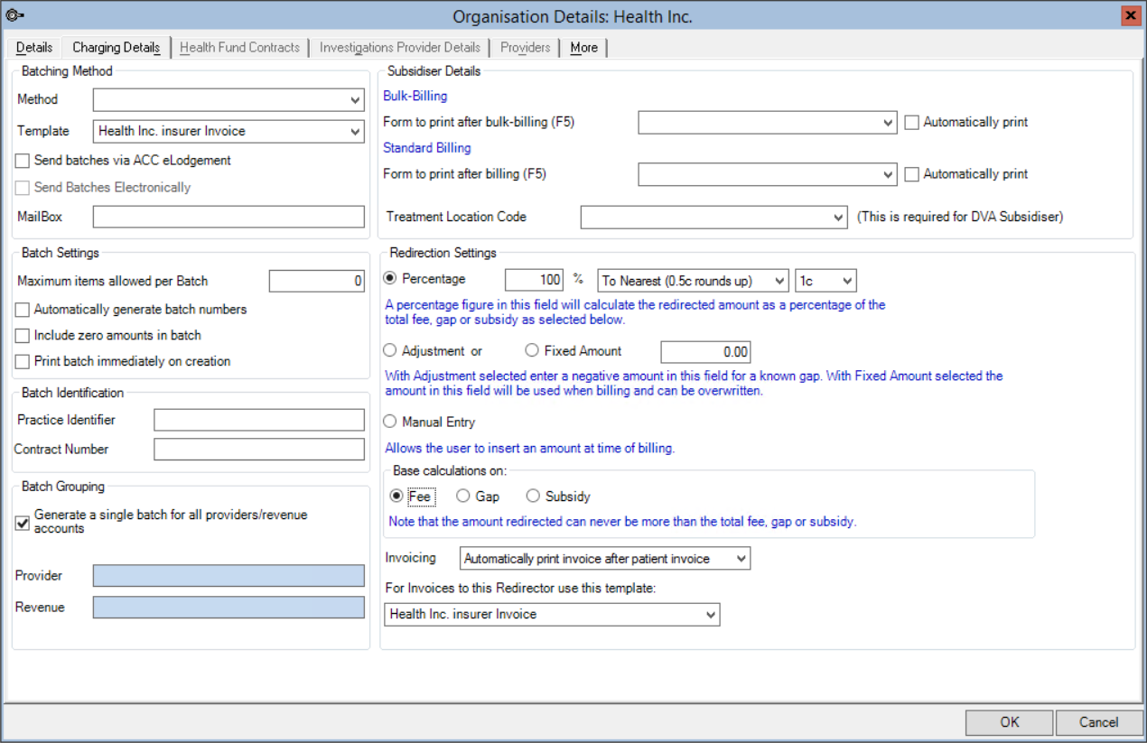 Add Insurer Charging Details tab