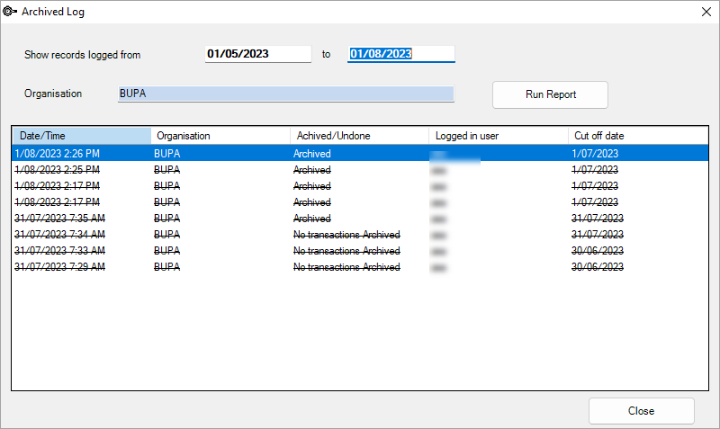 Financial Archive Log