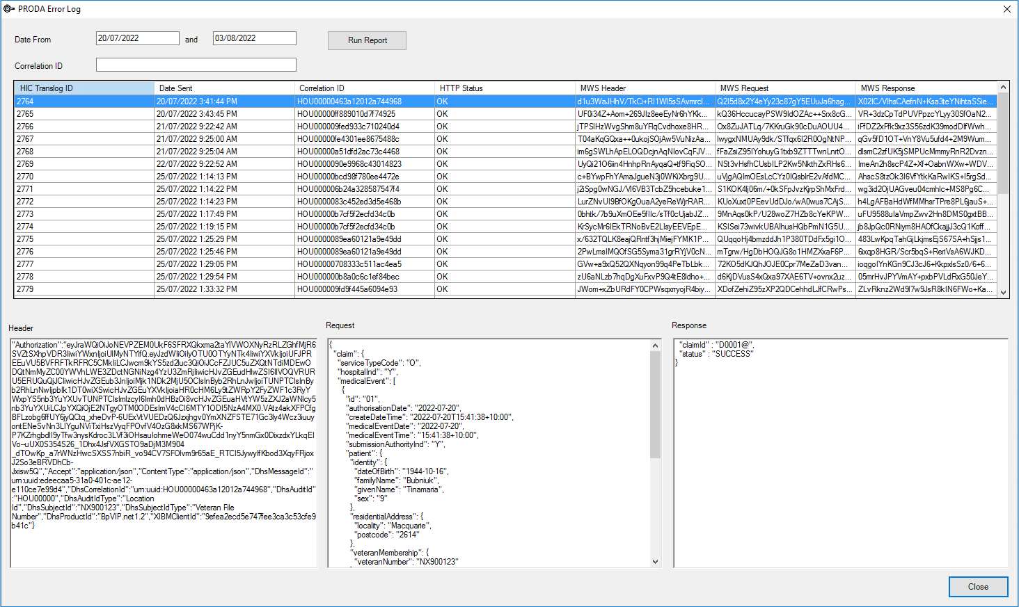 Medicare Web Serives Log