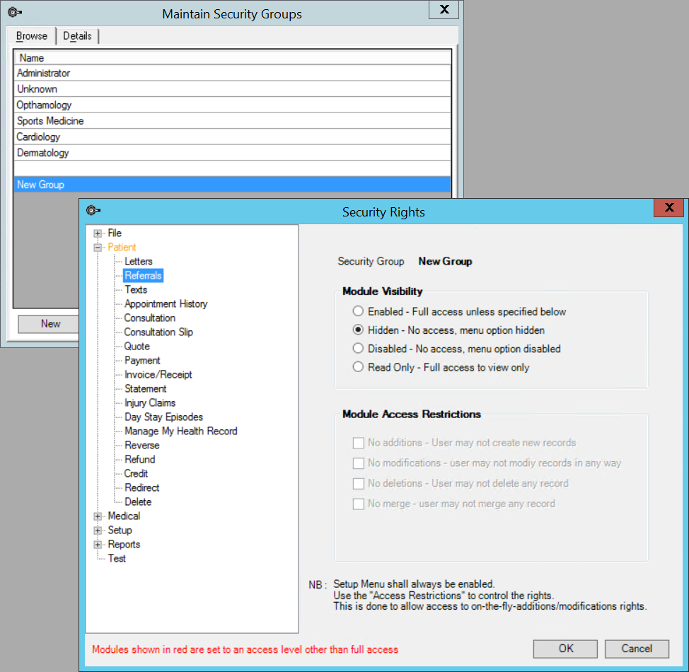 Security Rights Screen