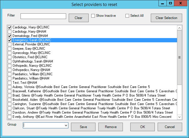 Select Providers to Reset