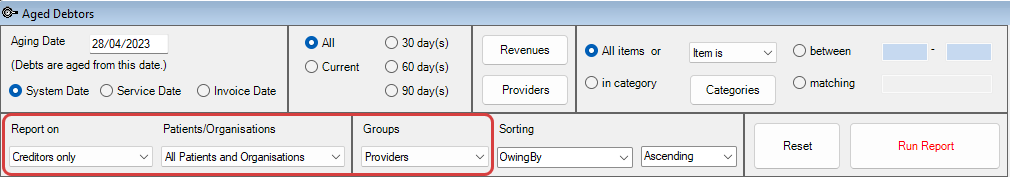 Creditors grouped by Provider