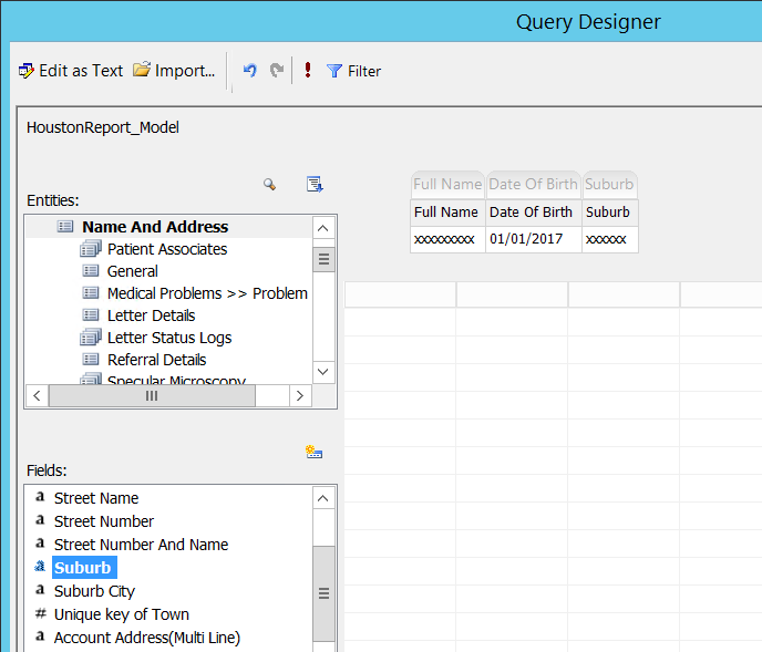 Modify report query designer