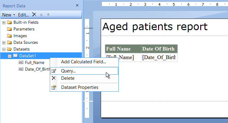 Modify report and select query