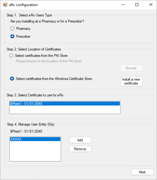 eRx Configuration