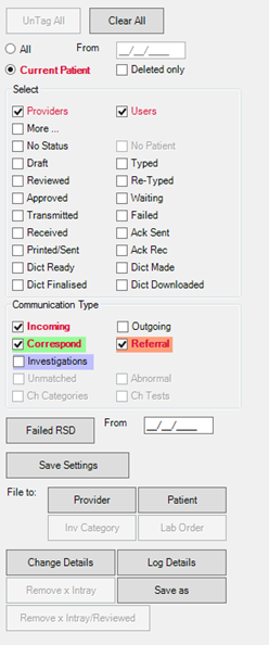 MyComms Filter Options